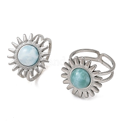 Cabochon di larimar naturale e anelli aperti in acciaio inossidabile per bracciale.&nbsp;RJEW-JR01090-02