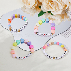4шт 4 стиля слово большая маленькая сестра акриловые сердечки бисерные браслеты набор BJEW-FI0001-54