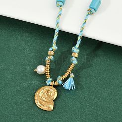 Ожерелья из хлопкового шнура с подвеской в форме ракушки из нержавеющей стали 304&nbsp;NJEW-C093-05A-G