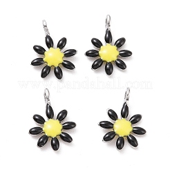 304ステンレススチールチャーム  エナメル  ステンレス鋼色  花  ブラック  10x7.5x2mm  穴：1mm&nbsp;STAS-F280-01P-08