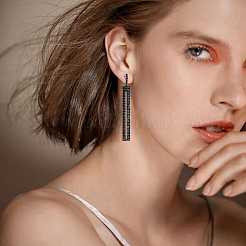 4 пара двухцветных серег-колец с полыми прямоугольными подвесками и стразами EJEW-FI0002-67