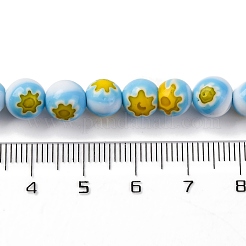 ハンドメイドミッレフィオーリ ランプワークビーズ連売り  ラウンド  ライトスカイブルー  8mm  穴：0.7mm  約48個/連  14.37''（36.5センチメートル）&nbsp;LAMP-G164-05J