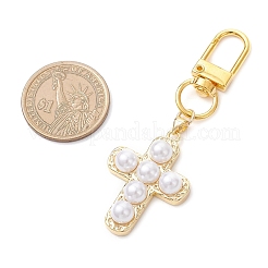 Подвеска с крестом из латуни и бусинами из искусственного жемчуга HJEW-JM03951