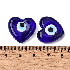 手作りランプワークビーズ  ナザールボンジュウ付きハート  ブルー  20~21x20~21x7mm  穴：1.4~1.8mm&nbsp;LA-CBAC3C1-01C