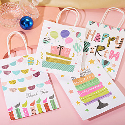 8 Stück 4 Stile Geburtstags-Rechteck-Geschenktüten aus Papier mit Seilgriffen&nbsp;ABAG-TA0001-70