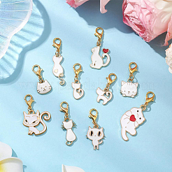 4 set di 2 decorazioni pendenti in lega smaltata a forma di gatto&nbsp;HJEW-SC0002-15