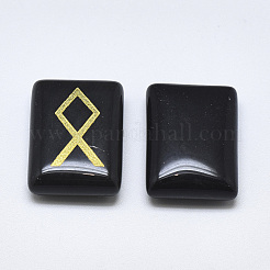天然染色＆加熱黒瑪瑙カボション  ルーン文字/フサルク/フトールクの長方形  20x15x6mm  25個/セット&nbsp;G-T122-26C
