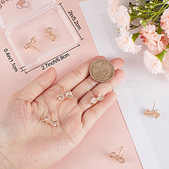 5 пара сережек-гвоздиков с бантом из латуни с микропаве из прозрачных кубических цирконий KK-BBC0005-18