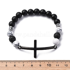 Bracelets extensibles en agate noire naturelle ronde&nbsp;BJEW-F493-04EB-01