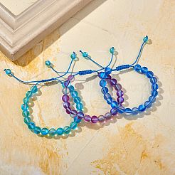 3個のラウンド合成ムーンストーン編組ビーズブレスレット  女性のためのアクセサリー用原石のアクセサリー  ブルー  内径：1-7/8~3-1/4インチ（4.8~8.3cm）&nbsp;BJEW-SW00061-02