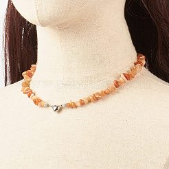 ハート合金のマグネットクラスプが付いた天然石チップビーズネックレス  女性のためのアクセサリー用原石のアクセサリー  16.5インチ（41.9cm）&nbsp;NJEW-JN03818