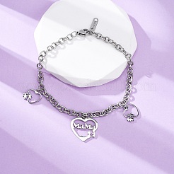 Браслеты с подвесками из нержавеющей стали 304 ко дню матери&nbsp;BJEW-A036-03P