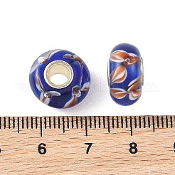 ランプワークと真鍮芯のヨーロピアンビーズ  大穴ビーズ  花とロンデル  ブルー  15x7.5mm  穴：4mm&nbsp;LAMP-P019-01P-07