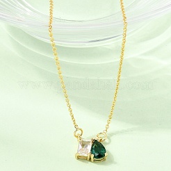 Collares con colgante rectangular y en forma de lágrima de latón con circonitas cúbicas engastadas en cadena de cable&nbsp;KK-CBAB173-05G-08