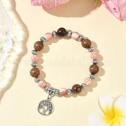 3 шт. 3-цветные плоские круглые браслеты с подвесками из сплава в виде дерева жизни&nbsp;BJEW-JB12358