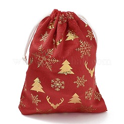金箔押しクリスマスベルベット収納バッグ  巾着袋  長方形  レッド  鹿  18x13x0.01cm&nbsp;ABAG-Q053-01A-03B