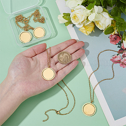 4 шт. вращающаяся пустая плоская круглая подвеска из нержавеющей стали 304 с цепочкой из кабеля&nbsp;NJEW-BC0001-11G