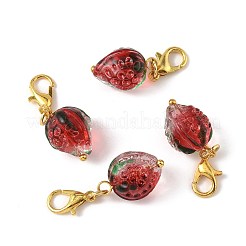 4 pieza de adornos colgantes de fresa hechos a mano con lampwork&nbsp;HJEW-FS00041-02