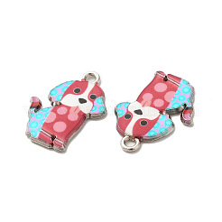 合金エナメル パンツ  鉛フリー＆カドミウムフリー  プラチナ  犬チャーム  レッド  21.5x16x2mm  穴：1.8mm&nbsp;ENAM-K067-49P-04