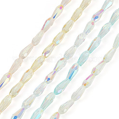 10 brin de perles en verre transparent plaqué couleur AB en forme de larme&nbsp;EGLA-TA0013-66