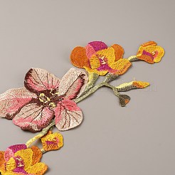 アップリケで縫い付けられた花柄のポリエステルコンピュータ刺繍布  衣装チャイナアクセサリー  ダークオレンジ  600x340x1mm&nbsp;PATC-WH0001-95A