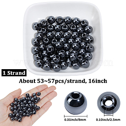 1連売り電気メッキ合成非磁性ヘマタイトビーズ連売り  グレードAA  ラウンド  黒メッキ  8mm  穴：2.5mm  約53~57個/連  16インチ&nbsp;G-PA0002-42B
