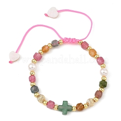 Pulseras trenzadas de cuentas cúbicas facetadas de turmalina multicolor natural&nbsp;BJEW-JB14379-03