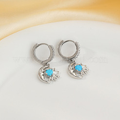 Серьги-кольца из латуни с прозрачным кубическим цирконием и луной и солнцем&nbsp;OC2532