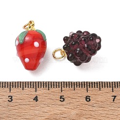真鍮と手作りのランプワークペンダント  フルーツチャーム  混合図形  ゴールドカラー  ミックスカラー  14~19.5x12~13.5x12~13.5mm  穴：3.5mm&nbsp;PALLOY-JF06029