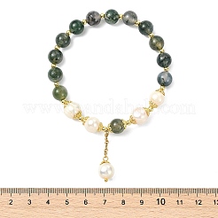 Armbänder mit Anhängern aus natürlichem Moosachat und natürlichen Perlen&nbsp;BJEW-JB14141-01