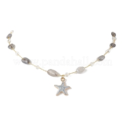 3 шт. 3 стиля латунные ручная работа натуральный морганит и аметист и лабрадорит самородки звеньевая цепь сплав эмаль морская звезда кулон ожерелья для женщин NJEW-JN05366