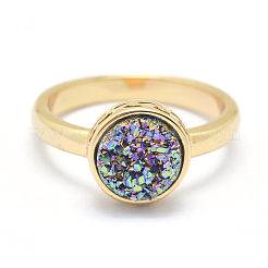 Гальванизированный естественный druzy агат кристалл палец кольца RJEW-I054-11G-RS