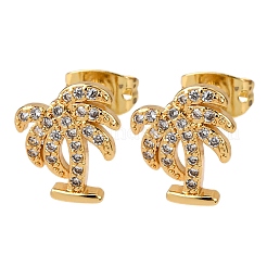 Orecchini a bottone in ottone con zirconi chiari e micro pavè&nbsp;EJEW-D328-04G-05