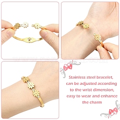 1шт регулируемые браслеты из нержавеющей стали 304 с вакуумным покрытием в виде цветка для женщин&nbsp;BJEW-YW0001-16