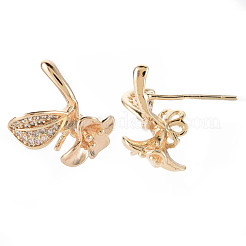 Серьги-гвоздики с прозрачным кубическим цирконием из латуни с микропаве KK-T062-77G-NF
