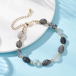 Braccialetti con perline di quarzo tormalinato naturale e ottone per donna&nbsp;BJEW-JB12904-02