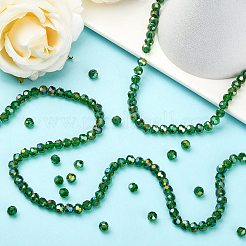 電気メッキガラスビーズセット  ABカラーメッキ  多面カット  ラウンド  濃い緑  6x5mm  穴：1mm  約100個/連  21インチ&nbsp;EGLA-R016-6mm-12