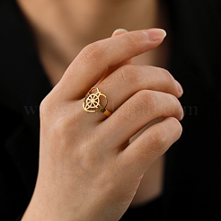 Открытое кольцо-манжета из нержавеющей стали 304 с матросским узлом в форме сердца для женщин&nbsp;LS-RJEW-E073-01G