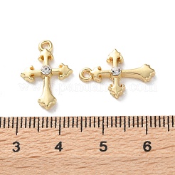 ラックメッキ合金ラインストーンペンダント  クロスチャーム  ゴールドカラー  18x12x3mm  穴：1.2mm&nbsp;FIND-M038-16G