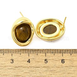 Orecchini a bottone in ottone con occhio di tigre&nbsp;EJEW-B120-05G-08