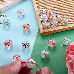 30個 5色 UVメッキ 虹色透明アクリルビーズ  プリント付き  ラウンド＆bowknot  ミックスカラー  16mm  6個/カラー&nbsp;OACR-SZ0001-89