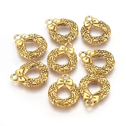チベットのスタイル合金クリスマスリースペンダント  鉛フリー＆カドミウムフリー  アンティーク黄金  20x16x2mm  穴：2mm&nbsp;X-TIBEP-GC153-AG-RS