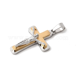304ステンレスペンダント  宗教 イエス 十字架 チャーム  ゴールデン·ステンレス鋼色  32x20x6mm  穴：7x4mm&nbsp;STAS-G378-08GP