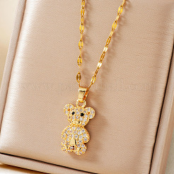 Симпатичный мини-медведь латунные микропаве прозрачные кубические цирконии подвески ожерелья IY7536