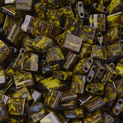 MIYUKIティラビーズ  日本製シードビーズ  2穴  （tl4519)不透明な暗い黄色のピカソ  5x5x1.9mm  穴：0.8mm  約118PCS /ボトル  10 G /ボトル&nbsp;SEED-JP0008-TL4519