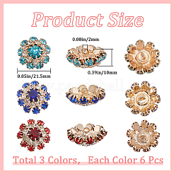 18 шт. 3-цветные пуговицы с тремя отверстиями из сплава со стразами на ножке BUTT-GF0003-61