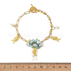 Bracelets multi-breloques en alliage océanique avec perles en larimar naturel et motifs de poissons&nbsp;BJEW-JB14272