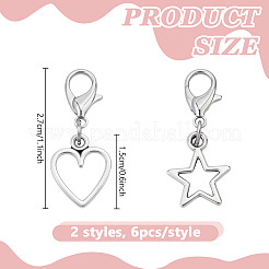 12 шт. 2 стиля подвески в виде сердца и звезды из сплава&nbsp;HJEW-DR00211
