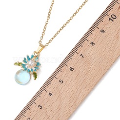2 pz 2 colori lega smalto e ABS imitazione perla e ciondolo a forma di fiore in vetro 304 catena in acciaio inossidabile per donna&nbsp;NJEW-JN05992