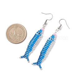Серьги-подвески из стеклянных бусин тихоокеанской сайры&nbsp;EJEW-MZ00647